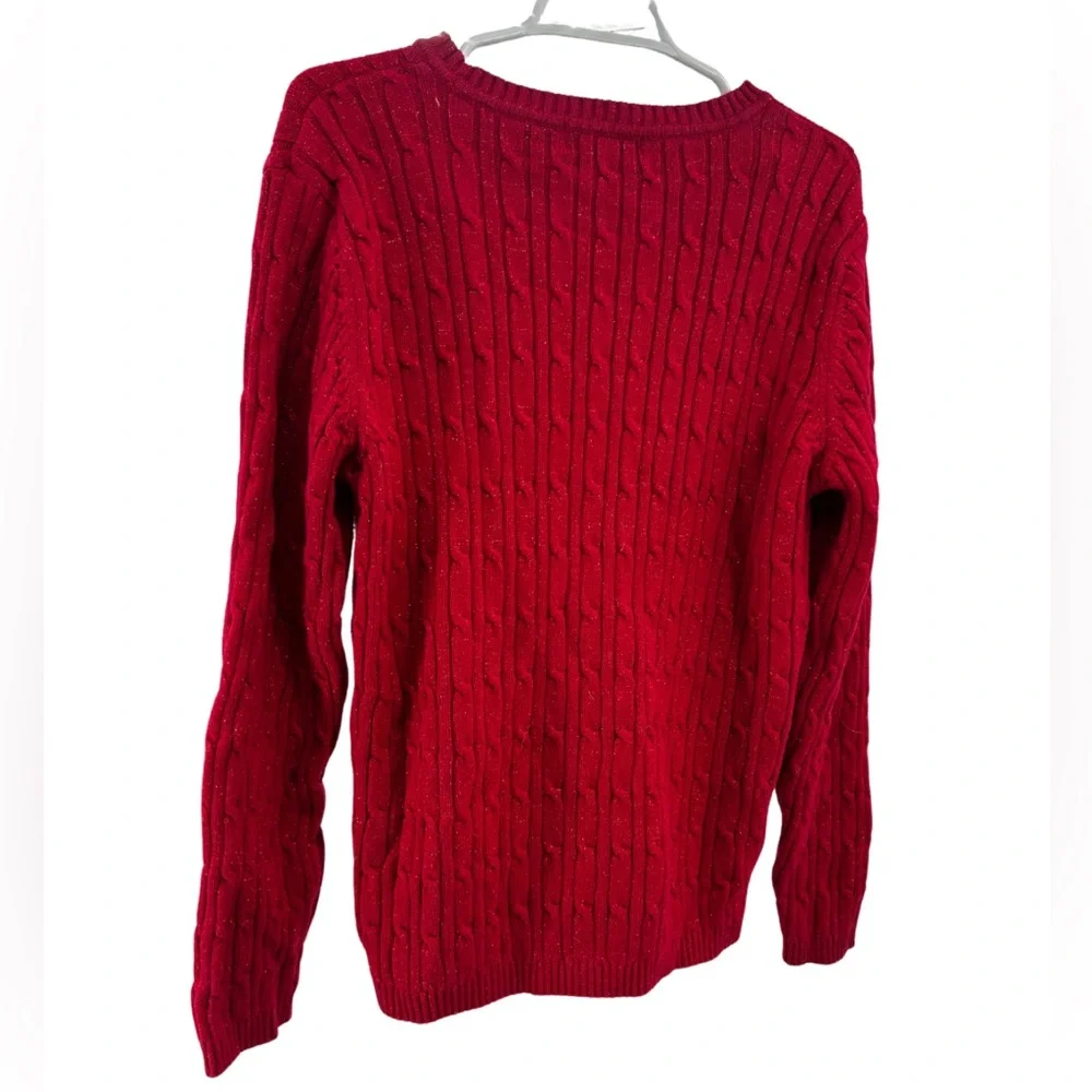 Karen Scott Red Crew Neck Sweater with Textured Knit XL cable knit metallic
